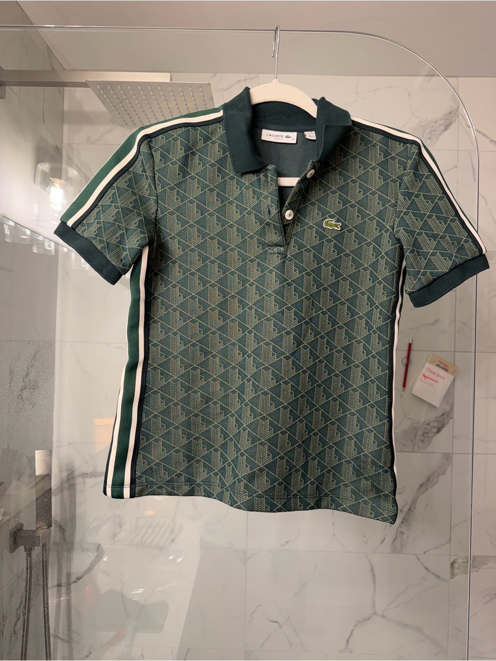 Lacoste Jaquard Monogram Green Short-Sleeve Polo Shirt